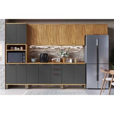 Imagem de Cozinha Modulada Ronipa Sauvignon Sauvignon 6 Peças (3Aéreos+2Balcões+1Paneleiro) C6P119 Amendoa/Chumbo - Ronipa