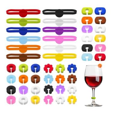 Imagem de Quacc 48 peças de marcadores de copo de vinho de silicone coloridos pingentes de bebida marcadores de vidro reutilizáveis para coquetéis, taças de champanhe e bebidas
