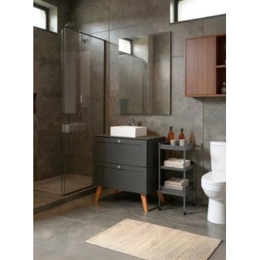 Imagem de Gabinete para Banheiro com Tampo Cuba e Espelho 80cm Retro Mdf Grafite