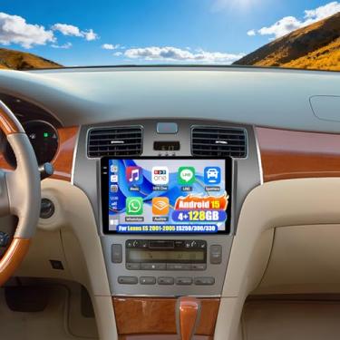 Imagem de Rádio estéreo automotivo 4G + 128G para Lexus ES 2001-2005 ES250/300/330 Android 15 com CarPlay Android Auto, tela sensível ao toque IPS de 9 polegadas 1280 x 720P, Bluetooth5.0, GPS, WiFi, câmera