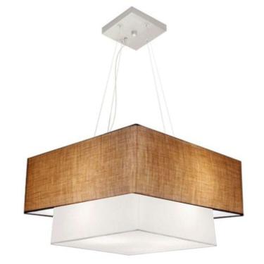 Imagem de Lustre Pendente Duplo Quadrado Vivare Md-4346 Cúpula Em Tecido 70x60cm - Bivolt Palha-branco 127/220v
