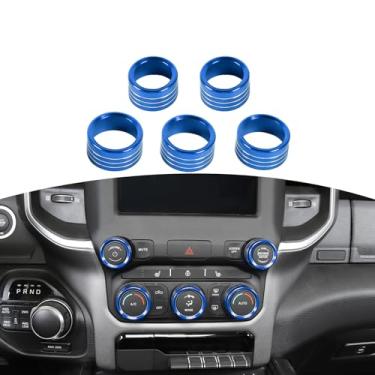 Imagem de JOSHELA Anel de acabamento de capa de botão de rádio de controle CA para Dodge RAM 2018 - presente azul acessórios interiores 5 peças