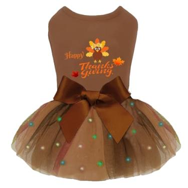 Imagem de Vestido de Ação de Graças para Cachorros Pequenos Meninas, Roupa de Tule para Filhotes de Peru, Roupas de Cachorro Leves de LED, Vestido Tutu Leve para Cão Feliz Feriado, Fantasia de Animal de