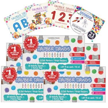 Imagem de 40 Dauber Dawgs Washable Dot Markers for Toddlers - Bingo Markers for Dot Art w/ PDF Activity Books, Dot Paints Washable for Kids, Bingo Dabbers Dotters & Dobbers, Holiday Gifts Daubers, Dot Painting