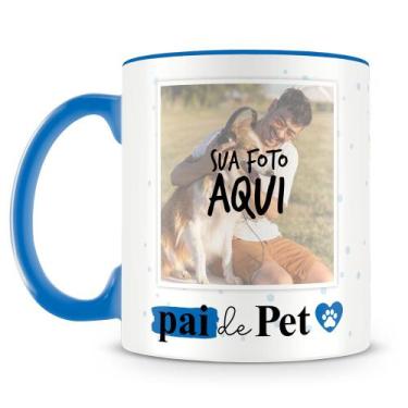 Imagem de Caneca Personalizada Pai de Pet Azul Celeste com 2 Fotos - Amo Canecas