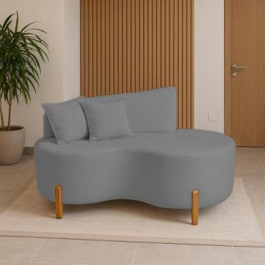 Imagem de Sofá Orgânico 2 Lugares Curvo 150cm com Almofadas Pés de Madeira Tecid