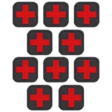 Imagem de Kit 10 Patch Bordado Cruz Preta Socorrista Termocolante 4x4 - Sete Set