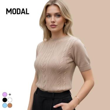 Imagem de Blusa Tricot Modal Relevo Manga Curta - Vitrine Collection, Nude, U