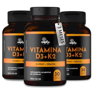 Imagem de Kit 3x Vitamina D3 K2 mk7 Vitamina D (2000 ui) + K2 (120 mcg) Menaquinona Cápsulas Sinérgicas 500mg Suplemento Suporte Imunidade Saúde dos Ossos