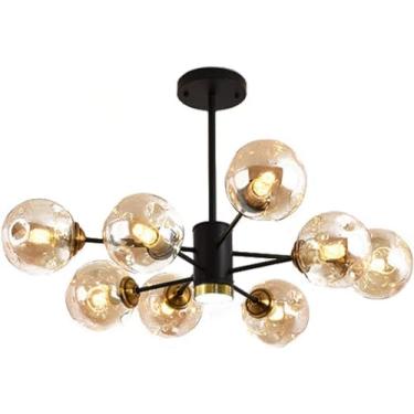 Imagem de Lustre moderno de galhos, lustre de vidro com luz de teto LED, vidro cinza âmbar, casa de fazenda, industrial, luz pendente para cozinha, sala de jantar, sala de estar, restaurante, preto +