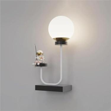 Imagem de Luminária de parede LED de resina para quarto infantil, luminária de parede de metal LED 3000K, luminária de parede nórdica quente de alumínio, abajur com esfera de vidro (branco, D)
