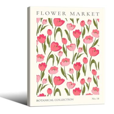 Imagem de Arte de parede floral de tulipa rosa boho planta pôster botânico feminino impressões em tela 30,5 x 40,6 cm emoldurado mercado de flores decoração de parede coleção botânica