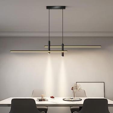 Imagem de Luminária pendente moderna preta regulável para cozinha, ilha, sala de jantar, altura ajustável, lustre de designer linear para escritório, sala de estar, bar, luminária de teto (L150CM)