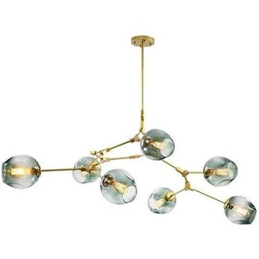 Imagem de Lustre E27 Nordic Glass Ball Chandelier Altura ajustável, Lustre preto fosco, E26 Metal Hand Blow Branches Pendant Light, Luminárias de globo de meados do século de 79"