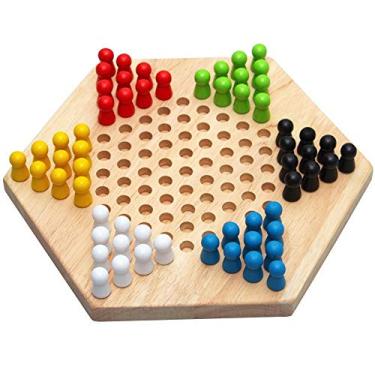 Imagem de Dama Chinesa Jogo Tabuleiro Madeira Hexágono + Dados 20cm