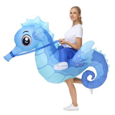 Imagem de Spinosaurus Fantasia inflável de cavalo marinho para adultos, fantasia inflável de animais marinhos para homens e mulheres