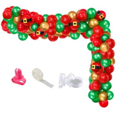 Imagem de Kit de arco de guirlanda de balões de Natal, 80 peças de balões de ouro vermelho verde Natal com balão de Mylar de Papai Noel e balões de bengala doce de Natal para decorações de festa de Natal (arco de balão com cinto)