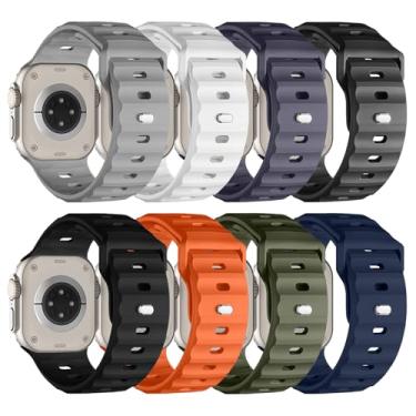 Imagem de Pulseira masculina compatível com Apple Watch Ultra, Apple Watch Ultra 2, 44 mm, 45 mm, 46 mm, 49 mm e 42 mm, pulseira esportiva de silicone impermeável para iWatch 10/9/8/7/6/5/4/3/2/1/SE, pacote com