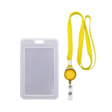 Imagem de Porta Cracha, Porta Cracha Transparente, Cordão com Porta Crachá Vertical Duplo E Roller Retrátil(AMARELO)