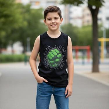Imagem de Regata Infantil Juvenil Hulk Menino SuperHerói - Aymêe, Preto, 02