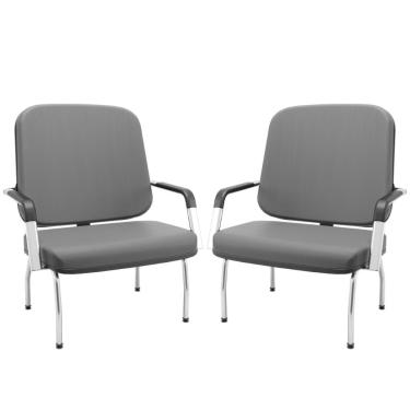 Imagem de Kit 02 Cadeiras de Escritório Recepção com Braço Fixa Cromada Magno P03 Vinil Cinza - Lyam Decor