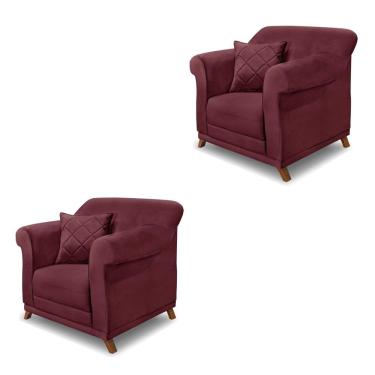 Imagem de Kit 2 Poltronas Decorativas com 2 Almofadas Armstrong Veludo Vinho - Gran Belo