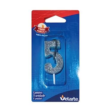 Imagem de Vela De Aniversário Numero C/Gliter Prateado 5