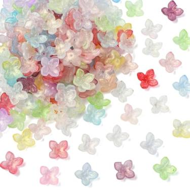 Imagem de UR URLIFEHALL 200 peças aleatórias de acrílico com 4 pétalas, flores, contas, contas, coloridas, transparentes, florais, espaçadores, contas para pulseira, colar, brincos, fabricação de joias
