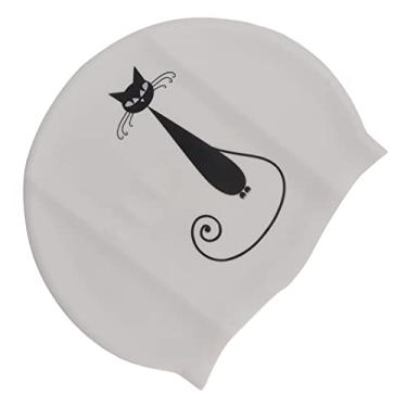 Imagem de ZJchao Touca de Natação, Touca de Natação de Silicone Com Elástico para Esportes Aquáticos Longos Adultos (gato preto branco)