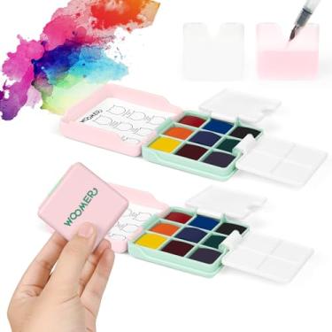 Imagem de Woomer Conjunto de tinta aquarela pacote com 2, cores vivas em caixa portátil, conjunto de paleta de aquarela, conjunto de aquarela perfeito para artistas, amadores amadores e pintura