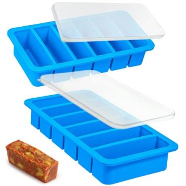 Imagem de Bandejas de silicone para freezer com tampas, conjunto de 2 moldes de silicone para congelamento de sopa, para congelar sopas e molhos individuais, seguro para micro-ondas, faz 12 cubos perfeitos de 1