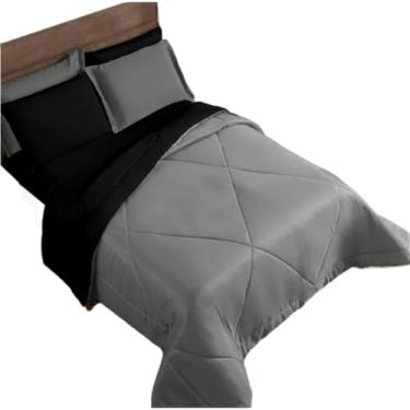 Imagem de Kit Edredom PeçAs Dupla Face - Conjunto Para Cama Com Fronhas - Decor Para Quarto(Preto/Cinza,Edredom + 02 Fronhas (3 Peças))