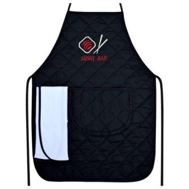 Imagem de Avental Bordado Churrasco Pizza Burguer Sushi Forro de Tecido com Bate