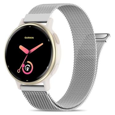 Imagem de EverAct Pulseira magnética de metal de 20 mm compatível com Garmin Vivoactive 5 / Vivoactive 6/3/3 Music, pulseira de malha de aço inoxidável de liberação rápida para Venu Sq 2 e Forerunner 55/165/245