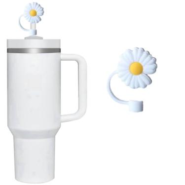 Imagem de Topos de palha de flor branca para copo Stanley, capas de palha de silicone para copo Stanley 30 e 1,134 g, topo de palha à prova de poeira, capa de canudo reutilizável para acessórios Stanley