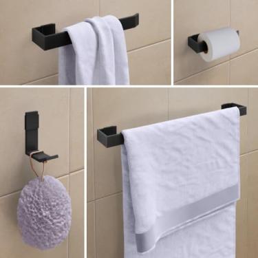 Imagem de Kit Banheiro 3-6 Peças Luxo - Acessórios para Nichos de Banheiro em Alumínio e Aço Inox(Kit 4 Peças - Preto Fosco)