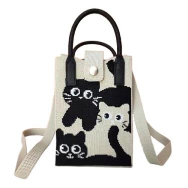 Imagem de Bolsa feminina de malha transversal para telefone casual moda pequena bolsa de ombro, tecido de malha leve para passeios diários, Cor clara.