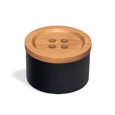 Imagem de Geguton - Caixa Costura Botão - Aço sem Divisórias e Tampa de Madeira - Organização e Decoração - Preto Fosco e Madeira Pinus