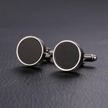 Imagem de Abotoaduras masculinas de aço inoxidável, acessórios de negócios, Prata, tamanho �nico