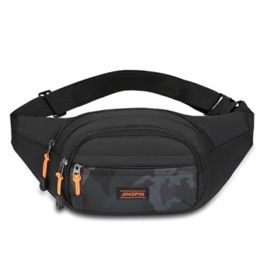 Imagem de Bolsa transversal multifuncional de lona para peito de grande capacidade, unissex, preta, Preto