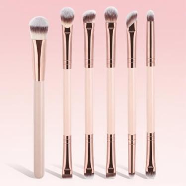 Imagem de Pincéis de maquiagem, 6 peças, conjunto de pincéis de maquiagem profissionais premium sintético para sombras, delineador, pincéis de maquiagem, bege