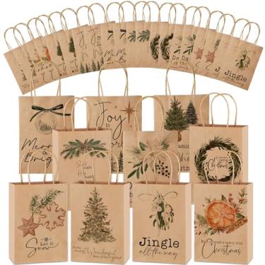 Imagem de Tenceur 20 peças de sacos de presente de Natal a granel com alças saco de presente Kraft reutilizável, sacos de papel de Natal para embrulho de presente de doces surpresa de Natal, 20 x 15 x 8,15