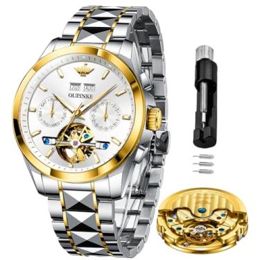 Imagem de OLEVS Relógios de pulso masculinos esqueleto mecânicos de luxo automáticos com calendário prata aço inoxidável à prova d'água relógios de pulso masculinos