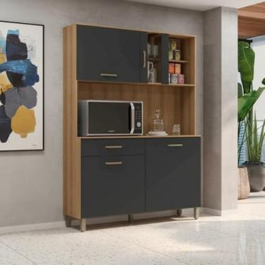 Imagem de Kit Cozinha Armário com Balcão Completo 4 Portas 1 Gaveta - Grafite