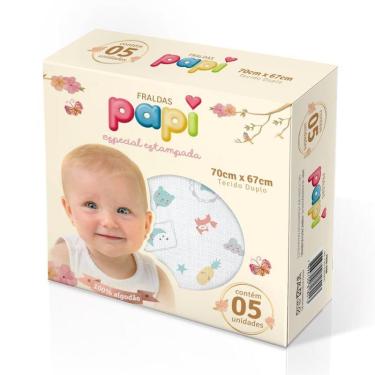 Imagem de Fralda Bebê Papi Especial Estampa Neutro 70 x 67Cm Com 5 Un