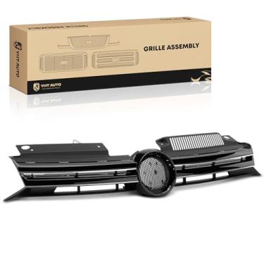 Imagem de YHTAUTO Conjunto de grade frontal serve para Volkswagen Golf 2010-2014 L4 2.0L/L5 2.5L, grade de para-choque com slot para crachá preto resistente ao calor à corrosão ABS