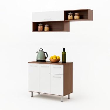 Imagem de Armário de Cozinha Compacta 150cm com Armário e Balcão 4 Portas 1 Gaveta Bco05 Lâmina Mel/branco - Brv Móveis