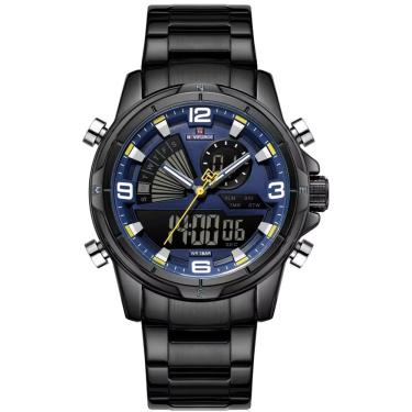 Imagem de Relógio Masculino Clássico Multifuncional Duplo Display Quartzo Impermeavel Preto Azul