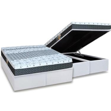 Imagem de Cama Box Baú King: Colchão Molas Castor Bonnel System Class One Face + Base White(193X203)