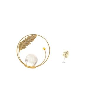 Imagem de Fenteer Escultura de Metal em Forma de Bola de Cristal com Folhas, Estatueta Decorativa Abstrata para Mesa, Ideal para de Entrada, Lareira, Quarto, Sala